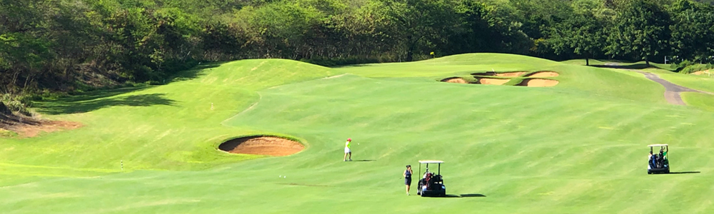 People golfing at a golf course.