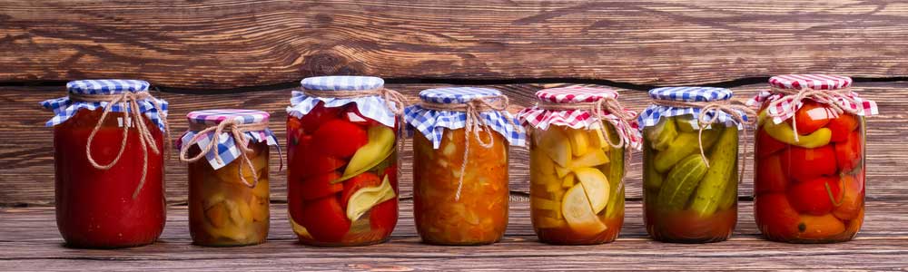 canned vegetables and jams