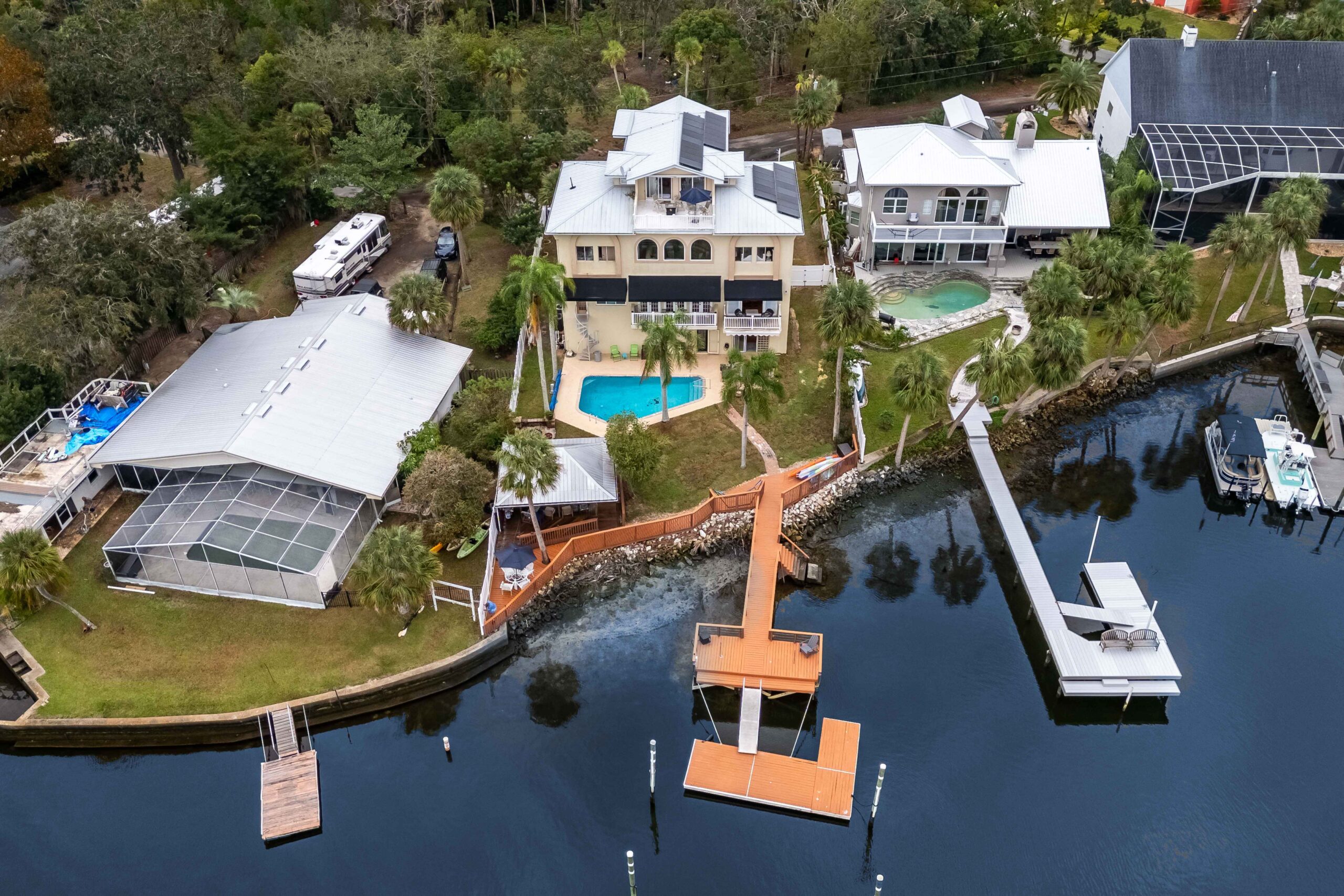 An aerial view of the house on Kings Bay in Crystal River
